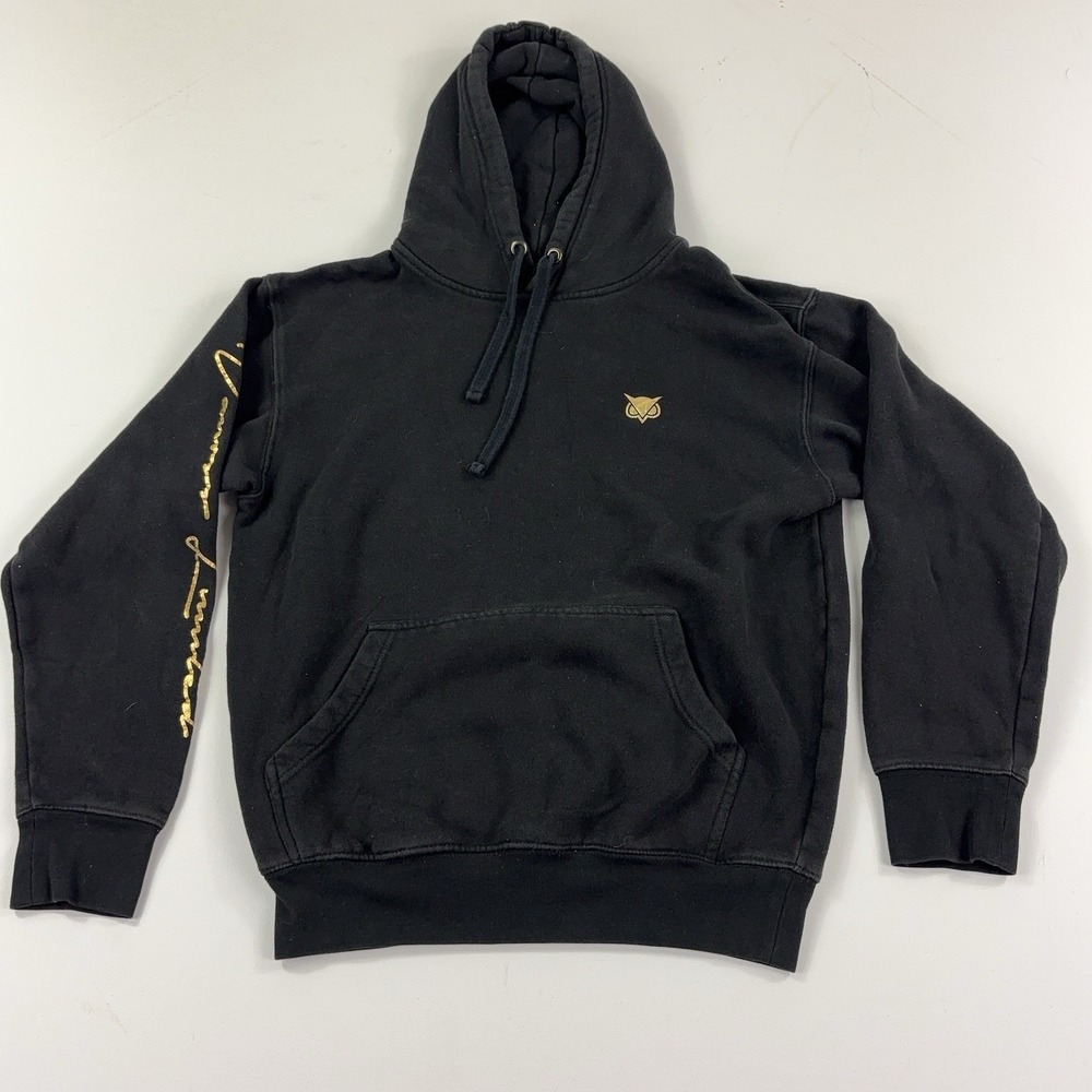 3BLACKDOT Hoodie Sweatshirt Mens M Black Pullover Fleece Owl Logo Sleeve Script